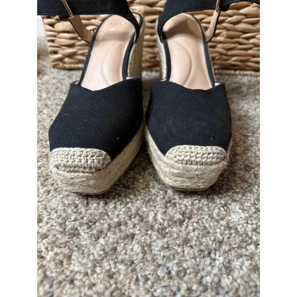 Time and Tru black wedge espadrille 10 641